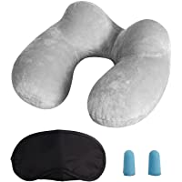 Almohada Inflable del Viaje- LUZWAY Cojín Inflable del Cuello de Viaje- Hecho de Terciopelo Suave y Funda Lavable con…